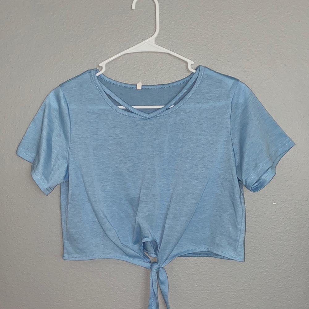 Shein Light Blue Tie Crop Top